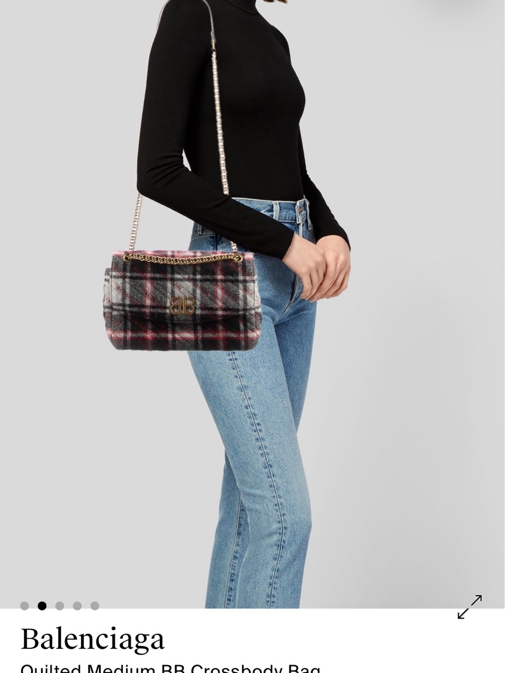Balenciaga Plaid Quilted Crossbody Bag in Gray, Pink and Black